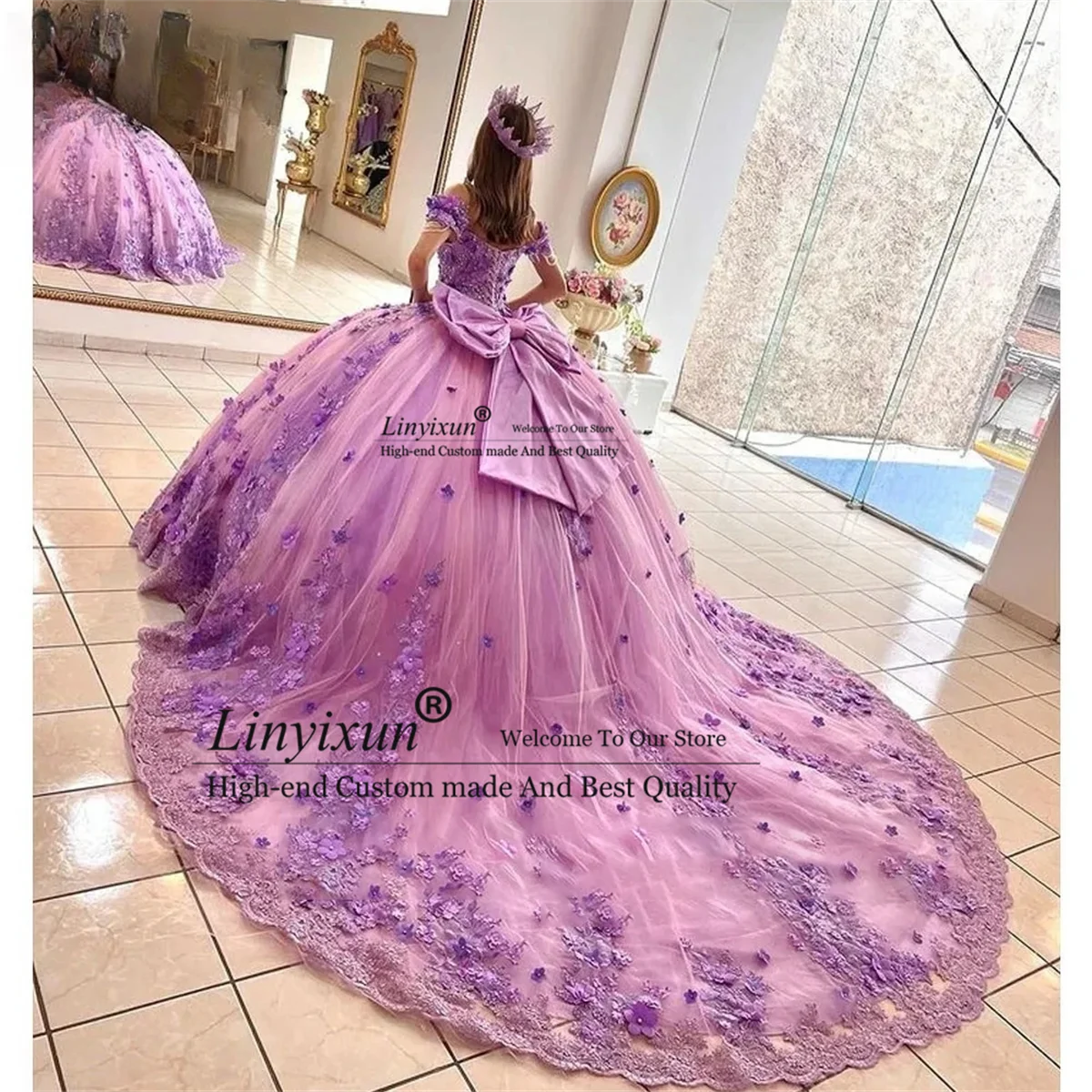 Mexico Lilac Quinceanera Dresses For 16th Year Girls V Neck Floral 15 Party Gown Vestidos De XV A&ntilde;os