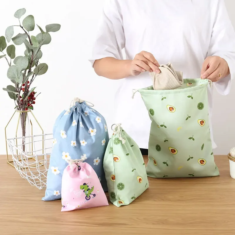 1PCS Eco Reusable Cotton Drawstring Bags Home Dustproof Storage Bag 3 Sizes Flower Printing Pouch Bag Party DIY Gift Bags