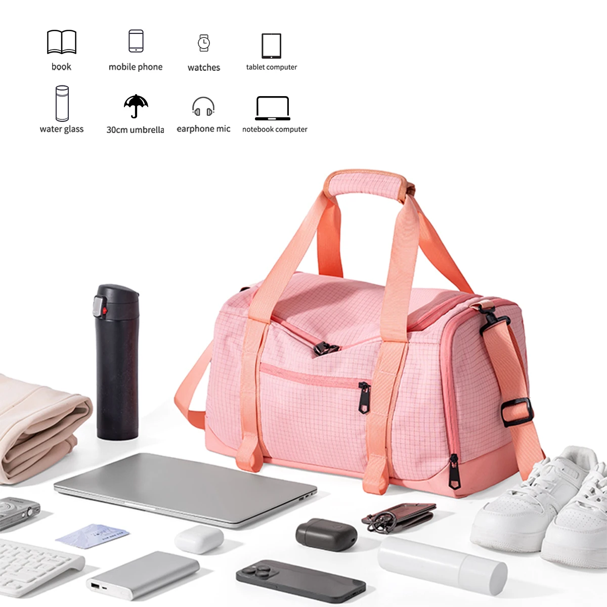 Plaid Sports Bag Women's Wet and Dry Separation Fitness Bag Men's Outdoor Large-Capacity Messenger Travel Bag with Shoe Warehous