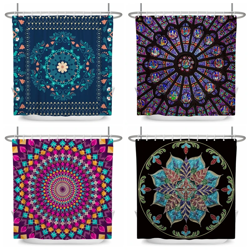 Bohemian Style Shower Curtains With Hooks Mandala Flower Waterproof Polyester Bathroom Curtain For Bathtud Bathroom Accessories