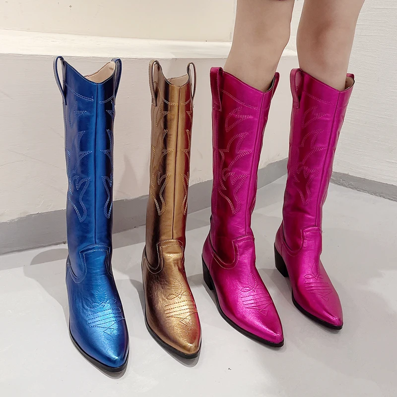 

Pointy Print Fashion Knee Length V Mouth Martin Boots Western Cowboy Boots Knight Woman Boots Sexy Slip On Slim Boot Solid Color