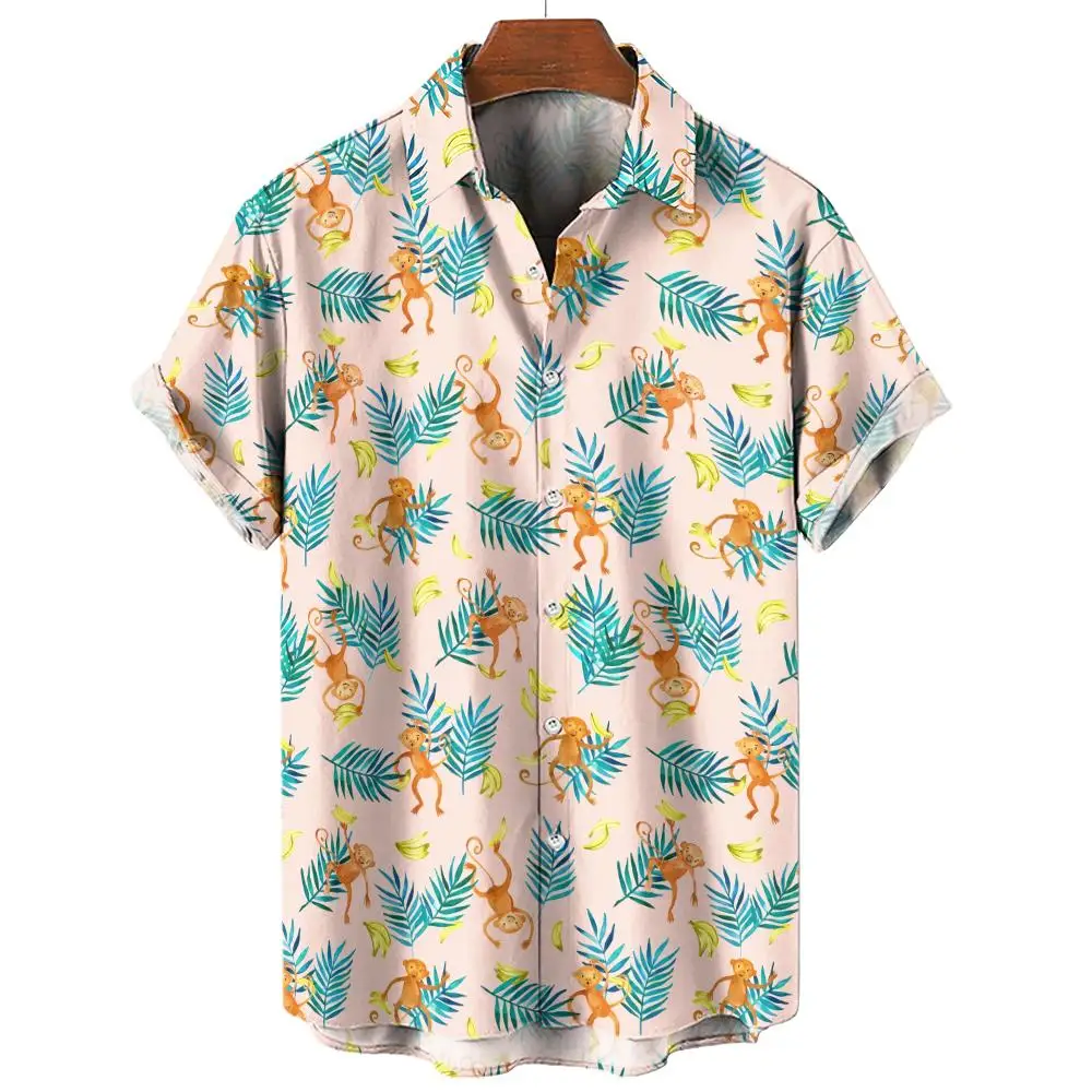 

2024 Men's hawaiian shirts 3D Prints Monkey graphics summer short sleeve shirts for hawaii style fashion unisex aloha shirts