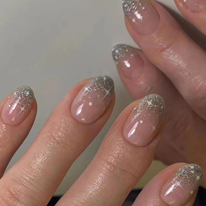

24Pcs/Set False Nail French white star Fake Nail Tips Full Cover Acrylic False Nails Decoration For Nail Tip Beauty