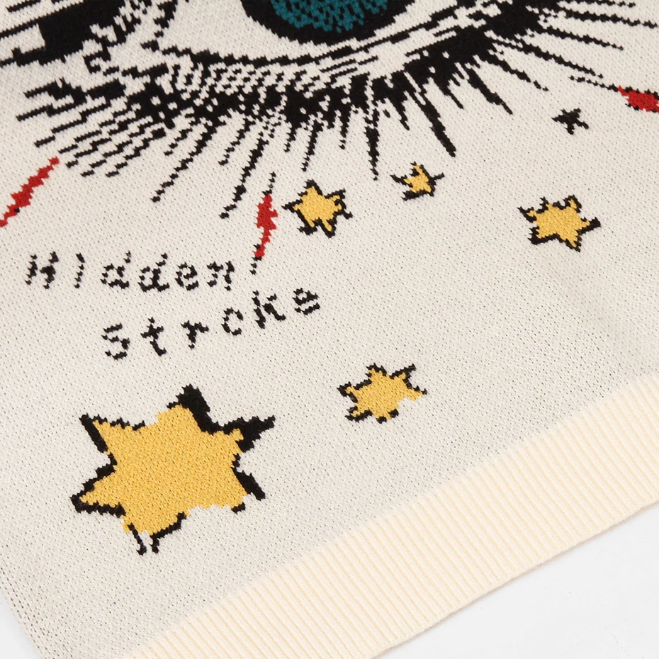 Eyes Graphic Sweater Streetwear Harajuku Hip Hop Oversized Knit Sweater Beige Jumper Men Y2K Pullover Knitted Sweaters 6