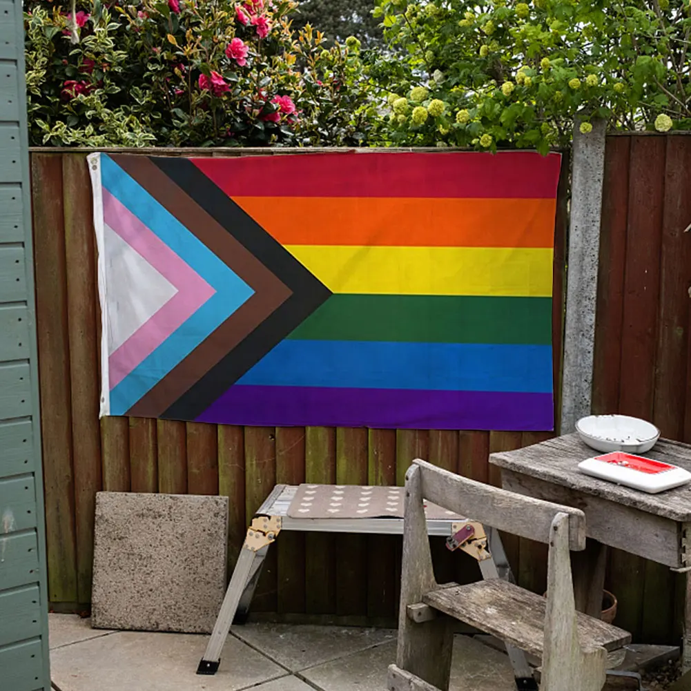90x150cm Rainbow Flag LGBTQ+ Outdoor Pride Flag Colorful Hanging Flag Banner for Intersex Community Intersex Progress Bisexual 1