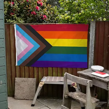 90x150cm Rainbow Flag LGBTQ+ Outdoor Pride Flag Colorful Hanging Flag Banner for Intersex Community Intersex Progress Bisexual 1