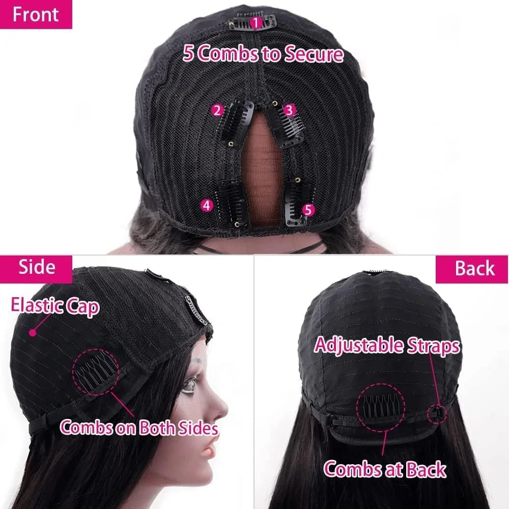 V Part Straight Wig Full Machine Made Human Hair V Part Wigs Human Hair Wigs 180% Density 18-32 Inch virgin hair Brazilian