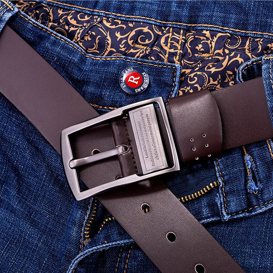 Leather Men's Belt with Metal Alloy Buckle for Jeans and Business