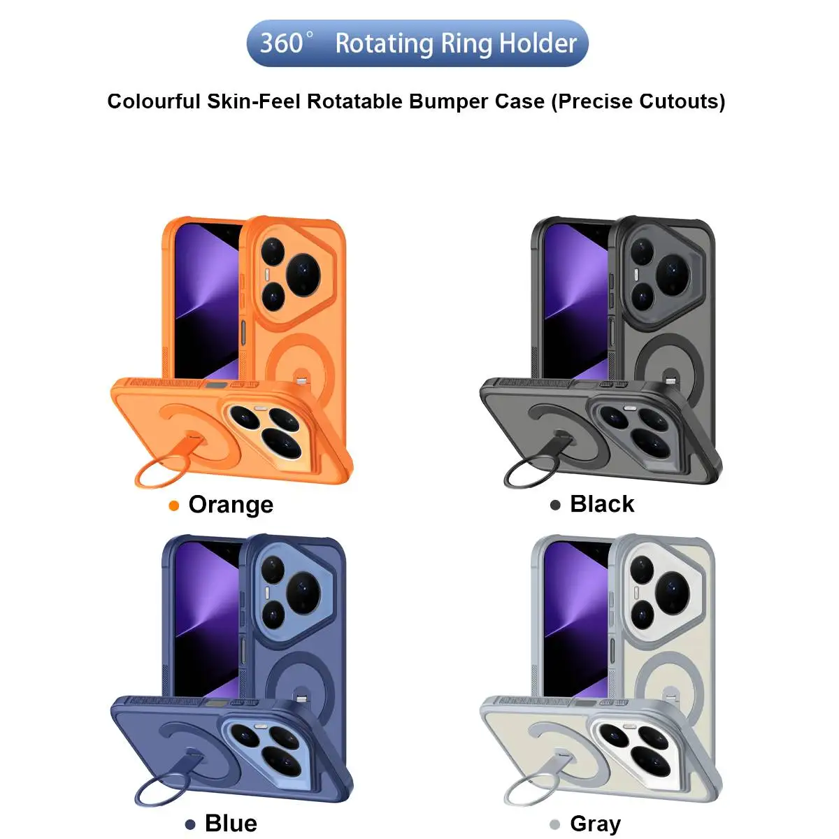 Matte Rotating Bracket Shockproof Case with Contrast Color and Non-slip Grip