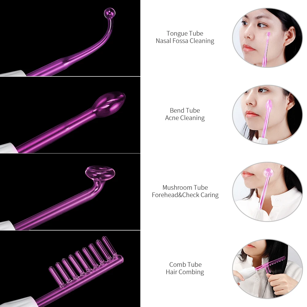 4-IN-1 Portable High Frequency Facial Beauty Machine Electrode Purple Light Glass Tube Wand Acne Massage Skin Care Facial SPA