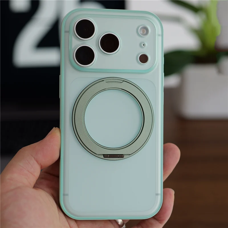 Magnetic Rotating Matte Phone Case with Full Lens Protection - Shockproof & Magsafe Compatible