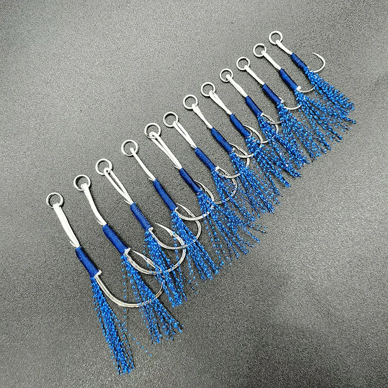 20pc/Lot Jig Lure Assist Hook Jigging Single Barbed Assist Hooks High  Carbon Steel Fishing Lure pesca Slow Jigging Hooks Blue