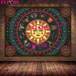 Sun and Moon Astrology Abstract Canvas Art - Unframed Folk Illustration for Home Decor Wall Display (F)