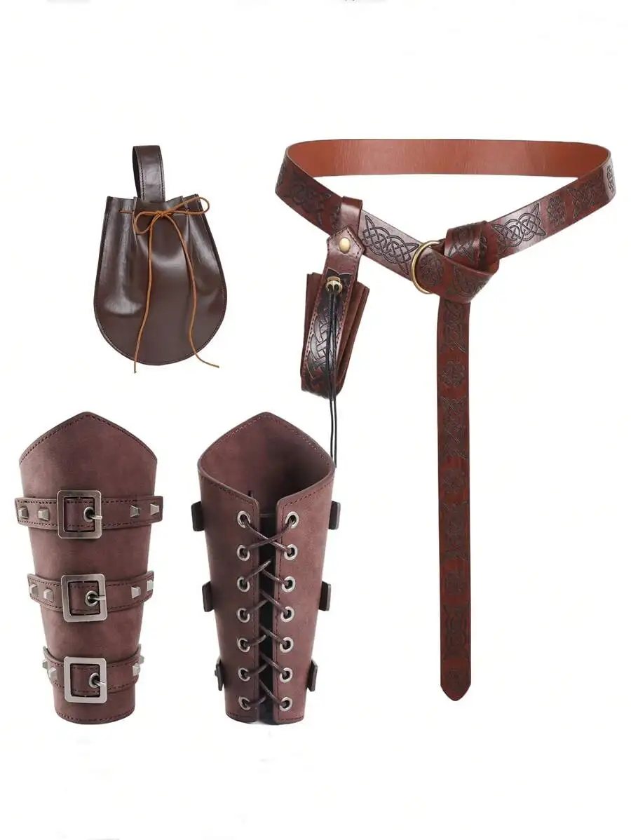 5er Pack mittelalter liche Retro Renaissance Ritter Gürtel Handgelenks chutz und Arm schützer Cosplay Halloween Kostüm zubehör Set für Larp – Detail 3