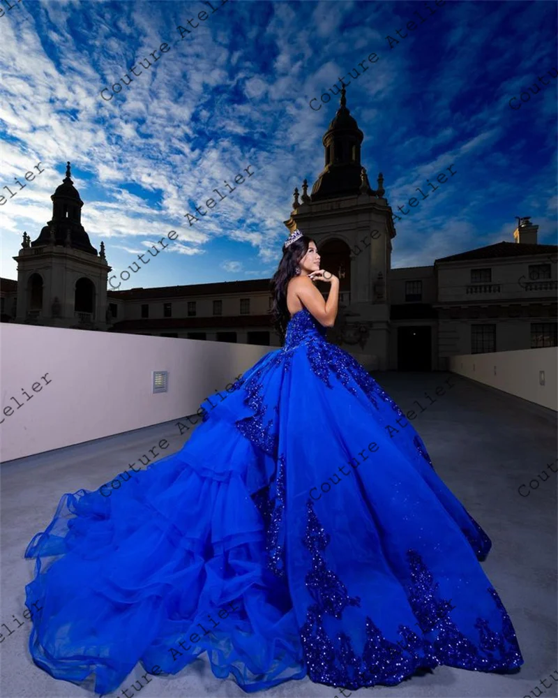 Royal Blue Quinceanera Dresses Glittering Lace For 15 Party Formal Dress Ball Gown 16 Birthday Princess Gown Gowns Customized