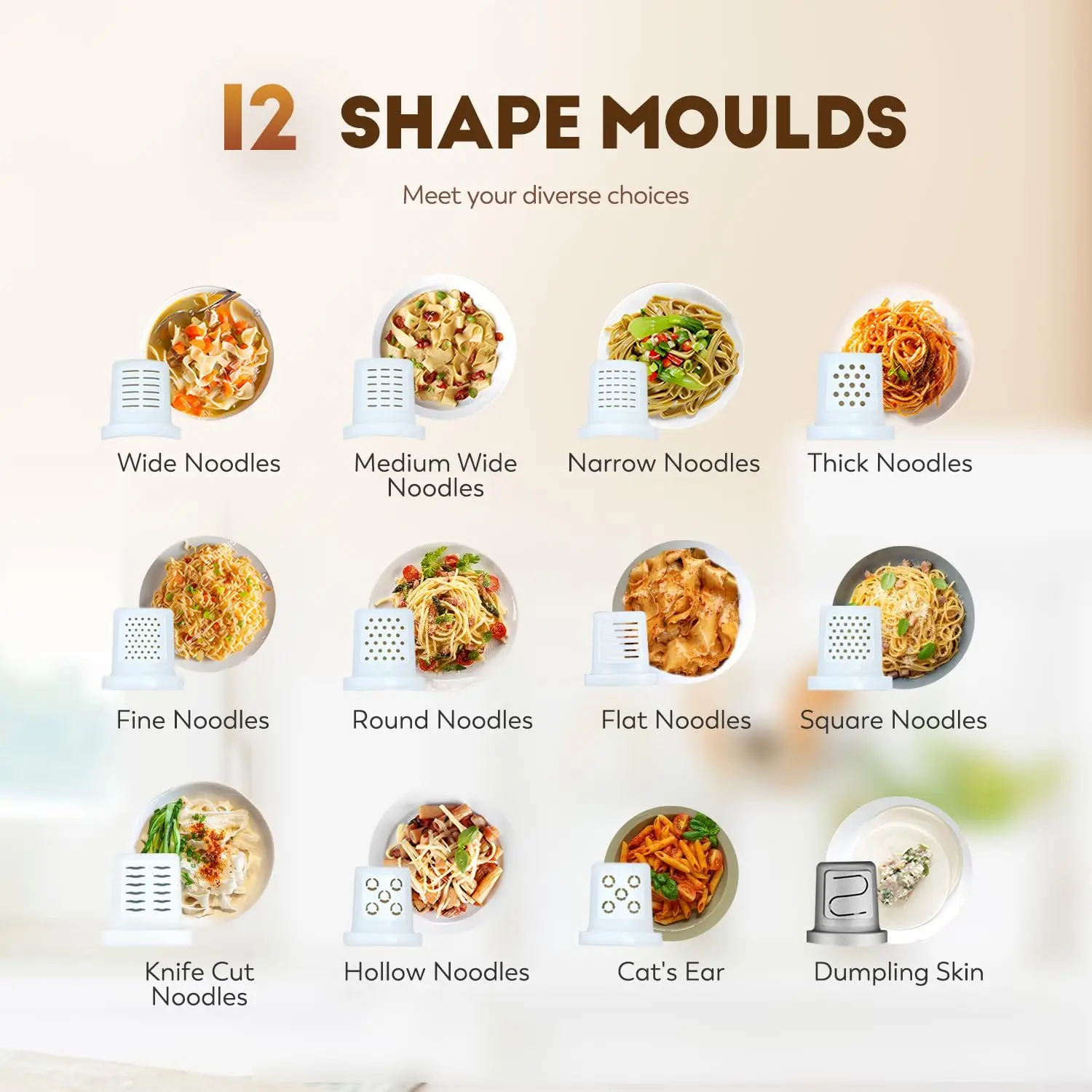 Automatic Pasta Maker Machine Electric, Digital Control with 12 Shape Discs for Homemade Noodles, Spaghetti, Fettucine and Penne