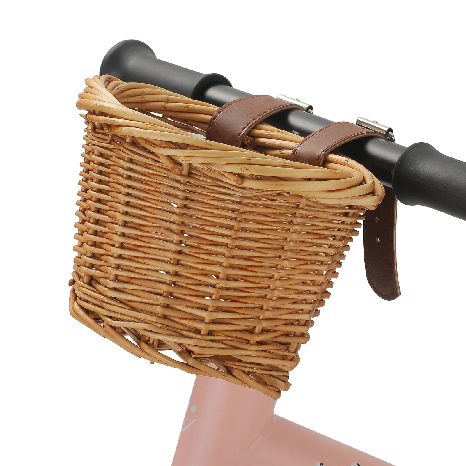 Bicycle Front Wicker Woven Basket for Kids Bike Scooter Handmade Waterproof Detachable Storage Basket Baggage Bags