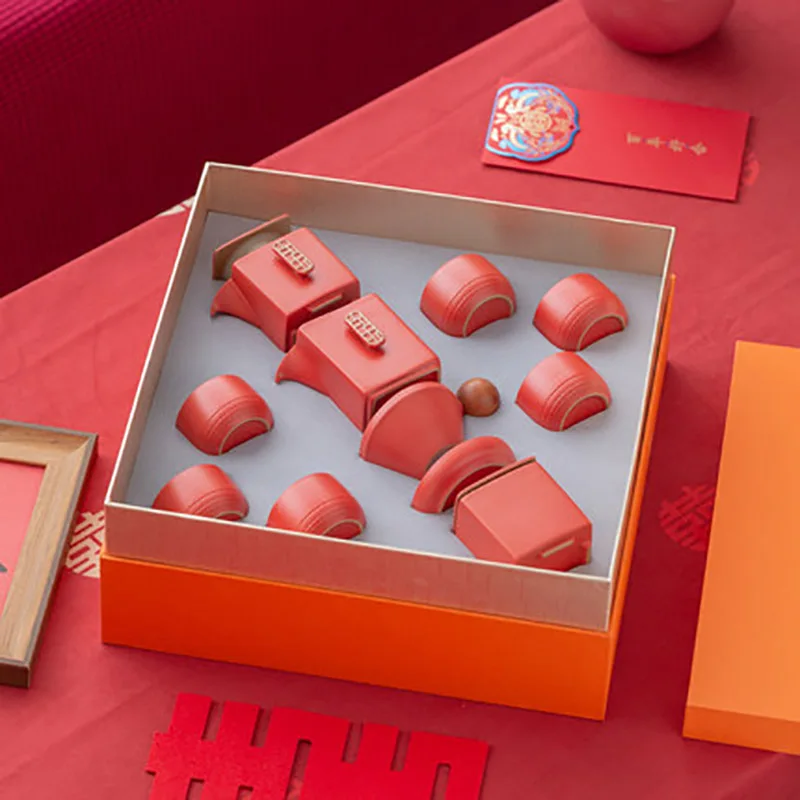 Traditional Chinese Porcelain Tea Set for Adults, Teapot and Tea Cup, Wedding Decoration Supplies, 10 Pc