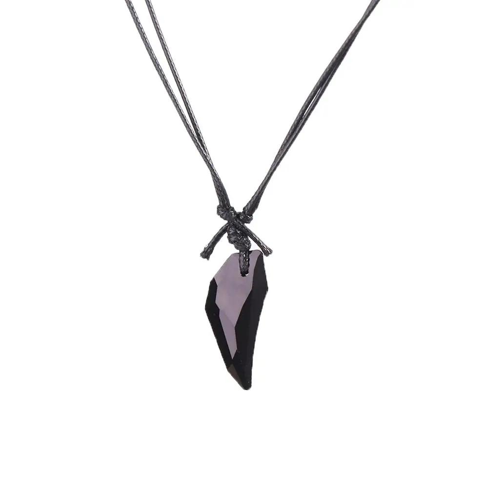 Black Sapphire Austrian Crystal 18K Plated Wolf Tooth Pendant Necklace Adjustable Length Couple Accessories