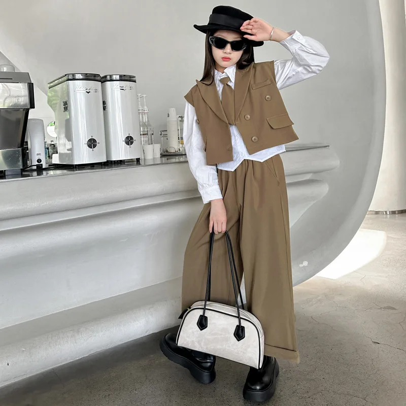 Girls Clothing Set 2025 Spring Autumn Blazer Suits for Teen Girl Children Clothes Kids Vest Wide Leg Pants 2pcs Outfits 5-14 Yrs - 3