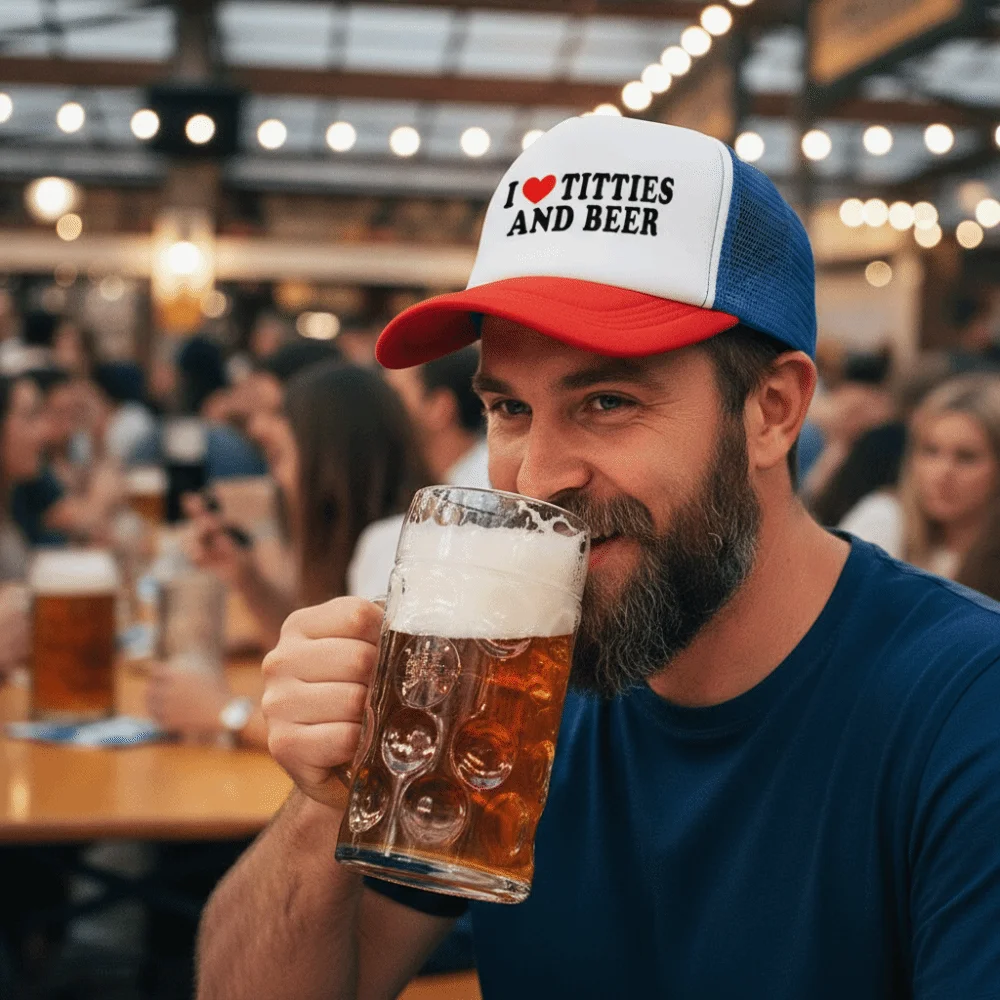 Letter Printing I Love Titties And Beer Hats Atmungsaktive, verstellbare Mesh-Baseballkappe, Hip-Hop-Sonnenschutzhüte für Männer und Frauen, Unisex – Detail 6