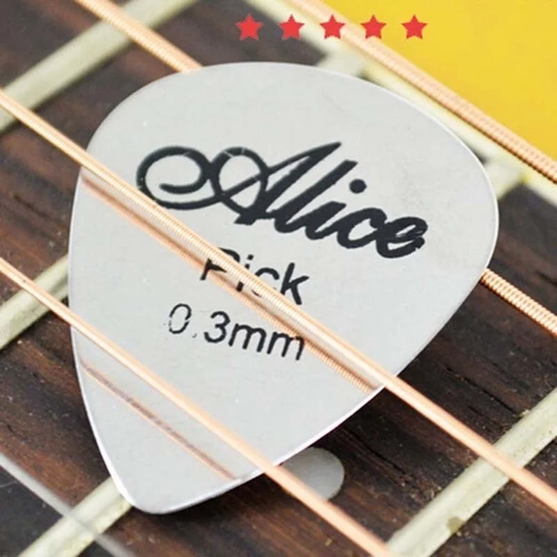 5Pcs/10Pcs Metal Gitaar Pick 0.3Mm Dunne Duurzaam Zilver Kleur Professionele Bas Ukelele Gitaar Picks