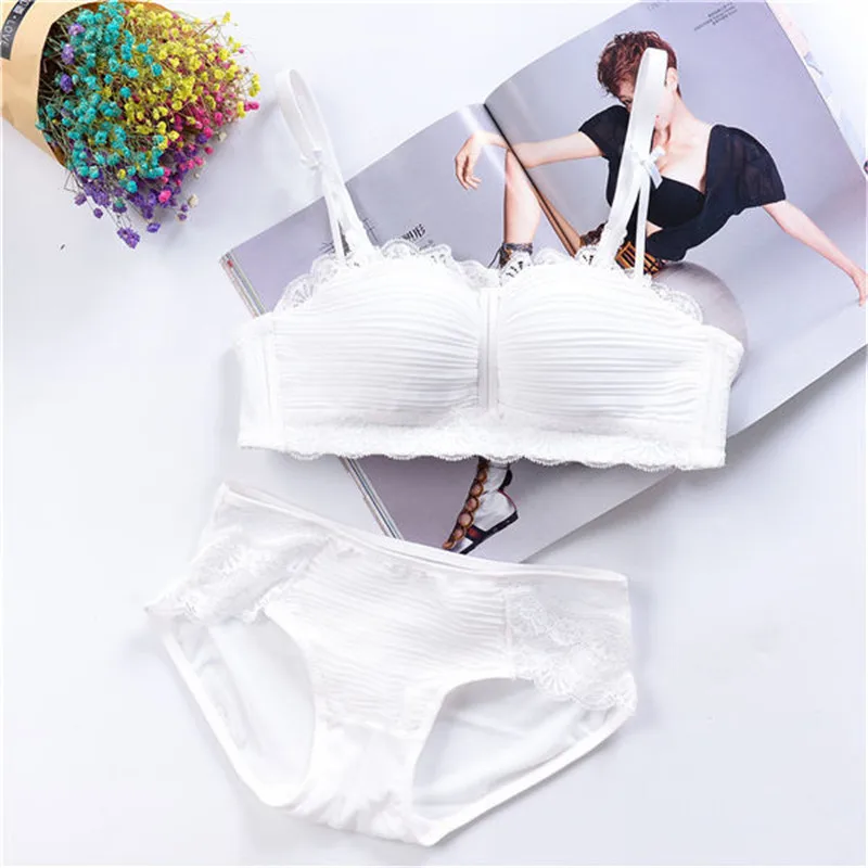 Small Bra Girl Underwear Set for Female Wire Free Lace Panties Bra Sets Adjustable Straps Bralettes Panty Woman Push Up Lingerie
