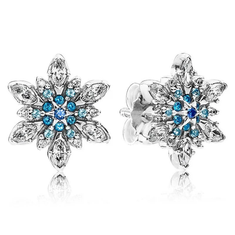 

Authentic 925 Sterling Silver Sparkling Crystalized Snowflake With Crystal Stud Earrings For Women Wedding Gift Fashion Jewelry