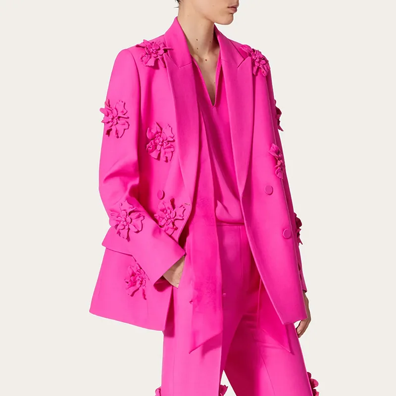 Fashion Streetwear Two Piece Set Autumn Floral Double Breasted Blazer Flare Pants Designer Suits Casual Luxury Fall Tracksuit