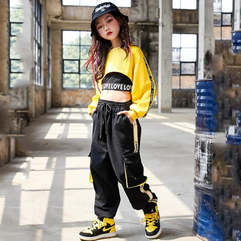Set Ballroom Dancewear Stage Rave Clothing Children Hip Hop Clothes Girls Jazz Street Dance Costume Kids Sweatshirt Pants girl dance costume children costumes