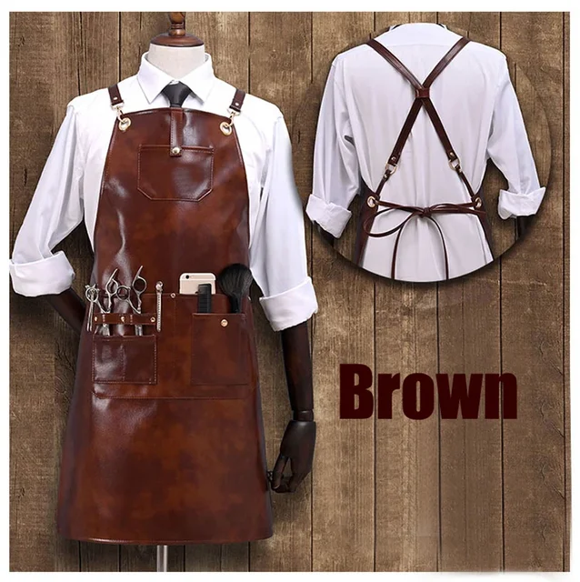 Barbershop Apron PU Leather Crossback Strap Barista Barber Uniform Cafe Bistro Grill Florist Hair Dresser Salon pinafore 1