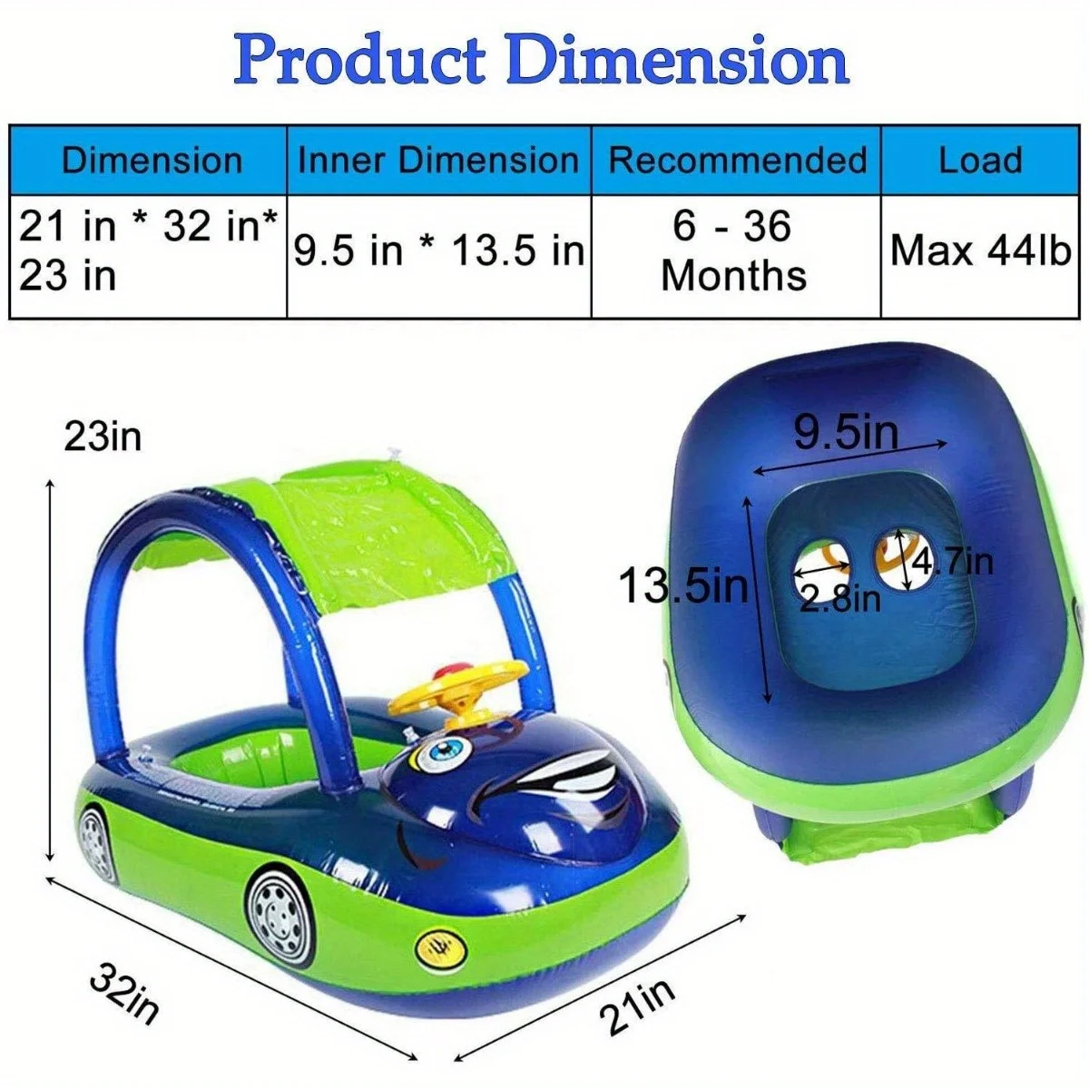Sunshade Car Boat Sunscreen Seat Baby Swimming Ring with Sunshade Car Tappet with Horn Yacht copy