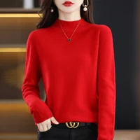 100% merino wool cashmere sweater women's sweater semi-high-necked long-sleeved pullover new warm pullover in autumn and winter. - Image 6