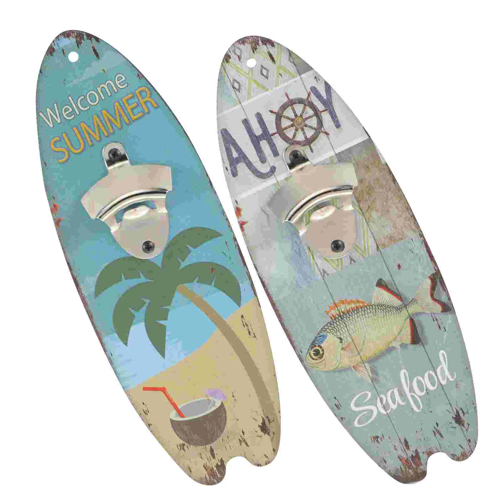 

Wooden Bottle Opener Wall Mount Summer Beach Ocean Leisure Decoration Creative Surfboard Shape Wall-mounted Beer