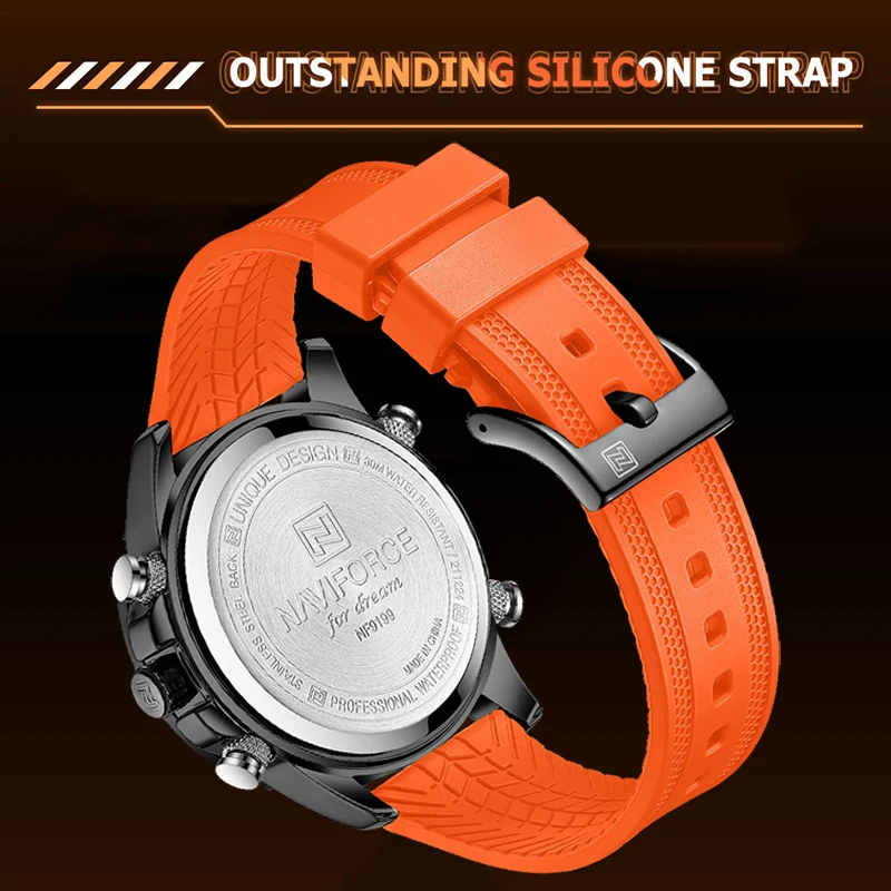 NAVIFORCE Military Sport Watches for Men Water Resistant Soft Silicone Strap Man Clock Luxury Luminous Male Wristwatches NF9199T images - 6