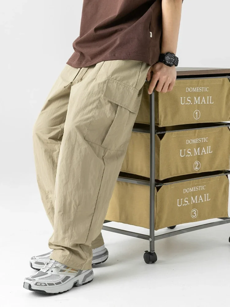 New Multi-pocket Casual Pants Japanese Mens Clothing Spring and Autumn Outdoor Loose Solid Color Straight Wide-leg Cargo Pants