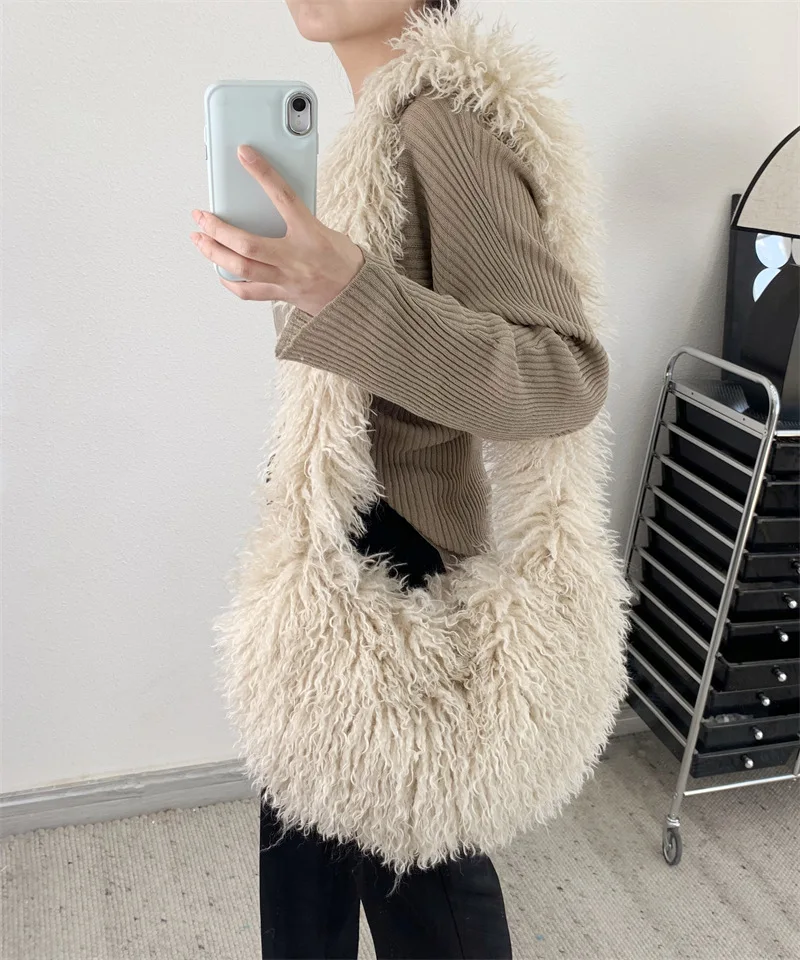 Bolso de hombro con pelo en forma de corazón estilo Harajuku para mujer, bandolera de piel sintética estilo punk Y2K, de gran tamaño