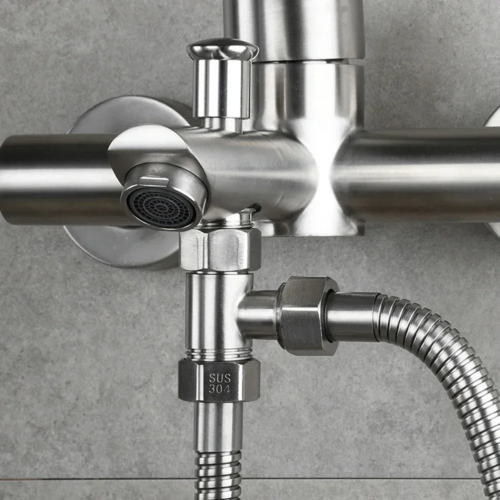 Toilet Diverter Valve Copper T Adapter G1/2" T-Valve Stainless Steel Silver Durabl Use For Toilet Bidet Sprayer Three-way Water diverter valve t adapter valve