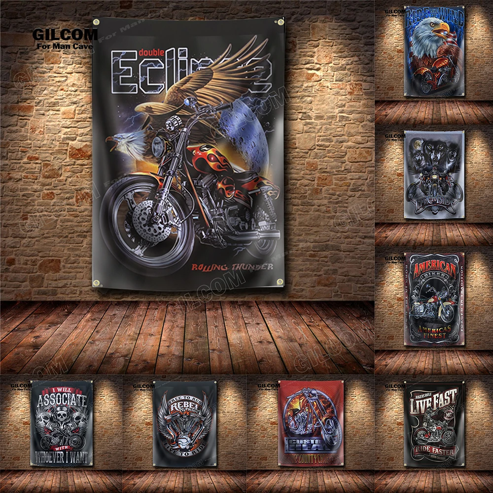 Live Or Ride Banner Flag Moto Route 66 Motor Rider Decor Poster Wall Art Vintage Sign Motor Car Man Cave Pub Club Bar