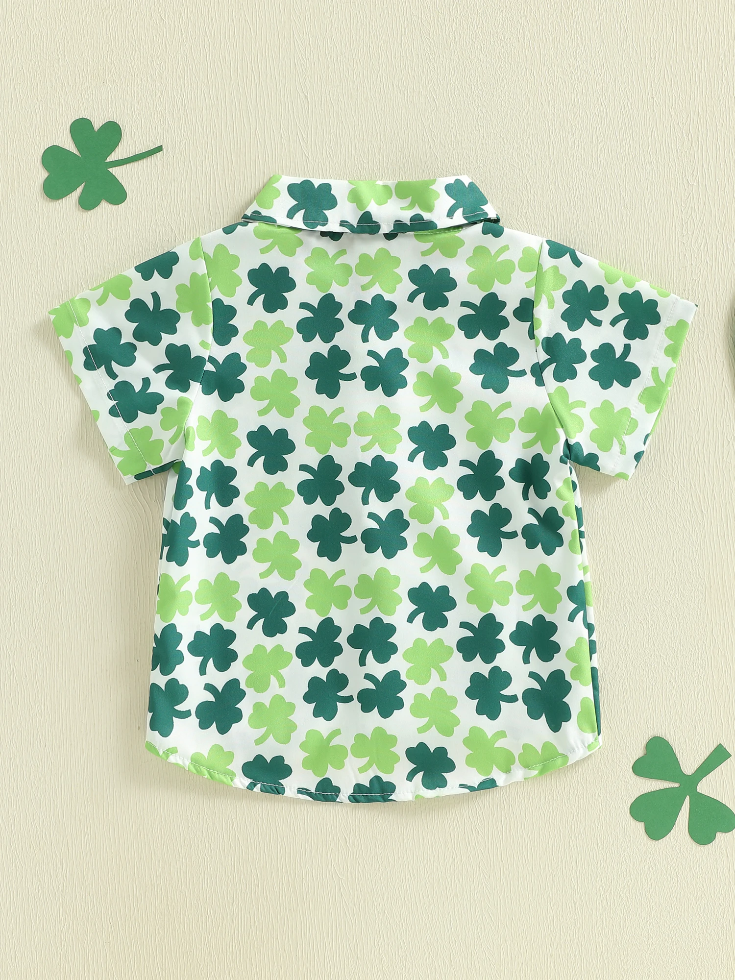 Adorable Infant Boy St Patrick s Day Shirt Stylish Clover Print Short Sleeve Button Up Collared Blouse for Toddlers