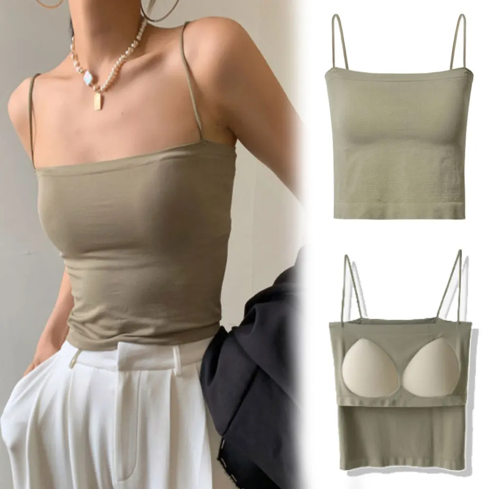 

Top Female Sexy Bras Spaghetti Strap Crop Tops Wirefree Brassiere Fashion Camisole Seamless Underwear Top With Built In Bra