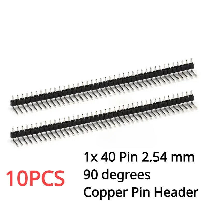 

10pcs 1x 40 Pin 2.54 mm Right Angle Single Row Pin Header Copper Male 90 degrees Needle Connector