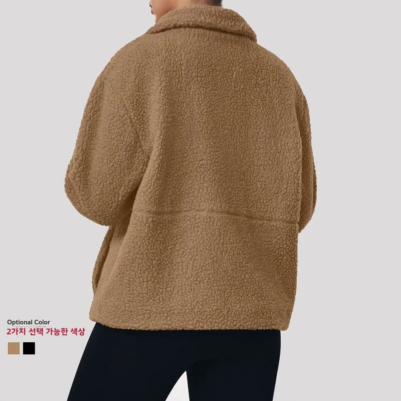 여성용 두꺼운 양털 캐주얼 재킷 야외 러닝 스포티 지퍼 클로저 긴 소매 따뜻한 아우터웨어 오픈 가디건 스웨트셔츠