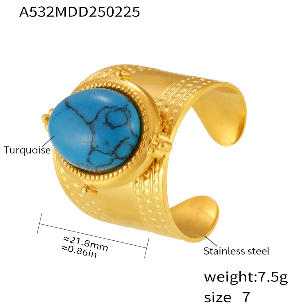 Multi Styles 316L Edelstahl vergoldet Ring Damenmode Türkis Zirkonia Natürlicher Achat Quadratischer Ring Luxusschmuck – Detail 8