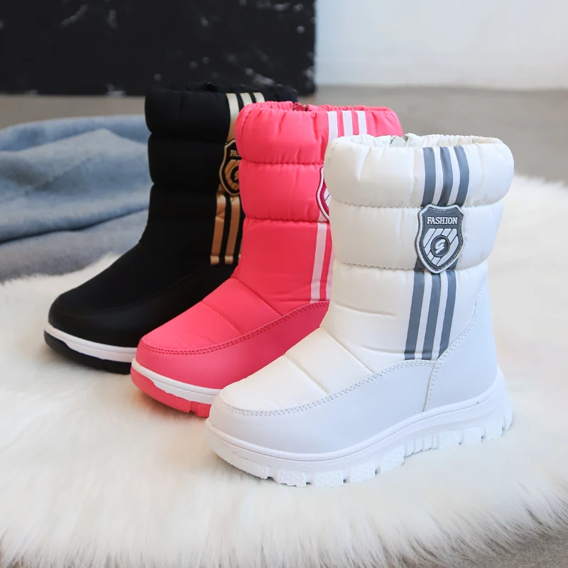 Winter Warm Fur Ankle Boots Children Black Furry Shoes Girls Non-slip Waterproof Kids Footwear Child New Fashion Snow Boots Pink