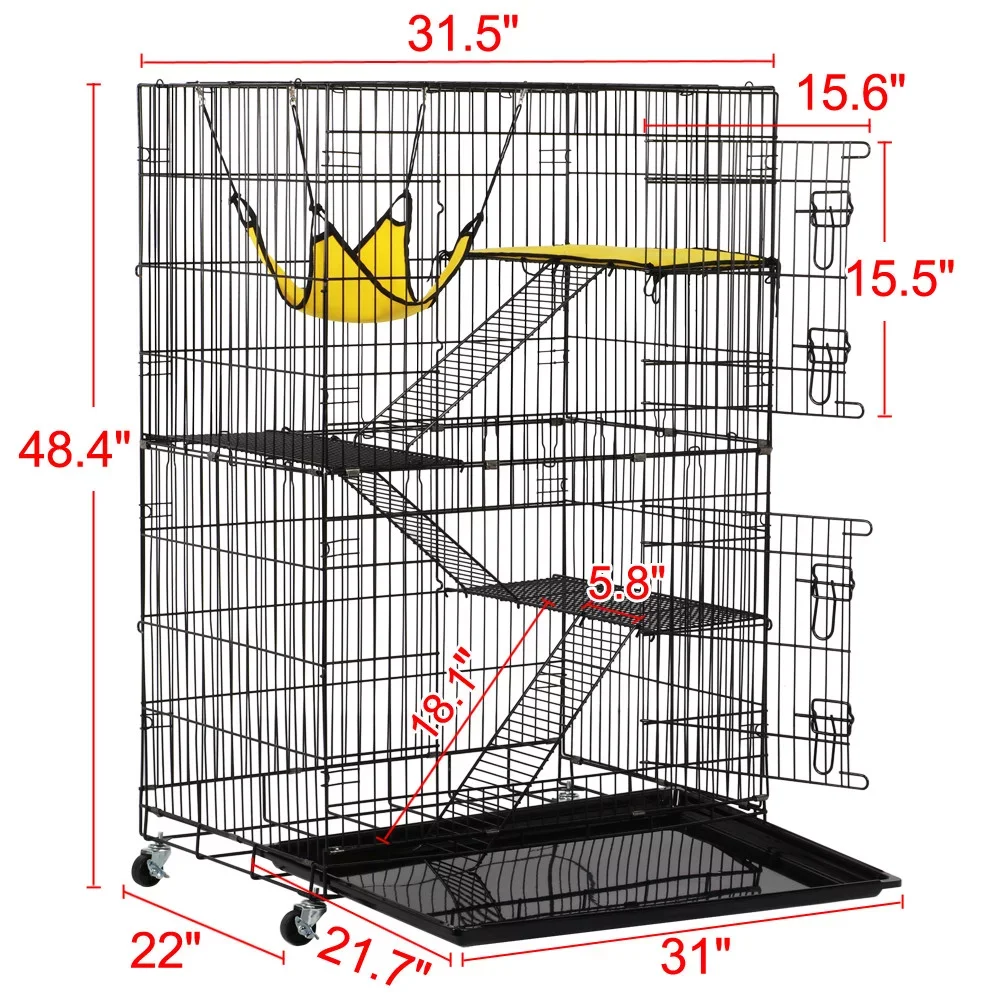 BOUSSAC 4 Tiers Rolling Cat Cage Pet Cage with Hammock, Black Cat House,Cat House Outdoor 3