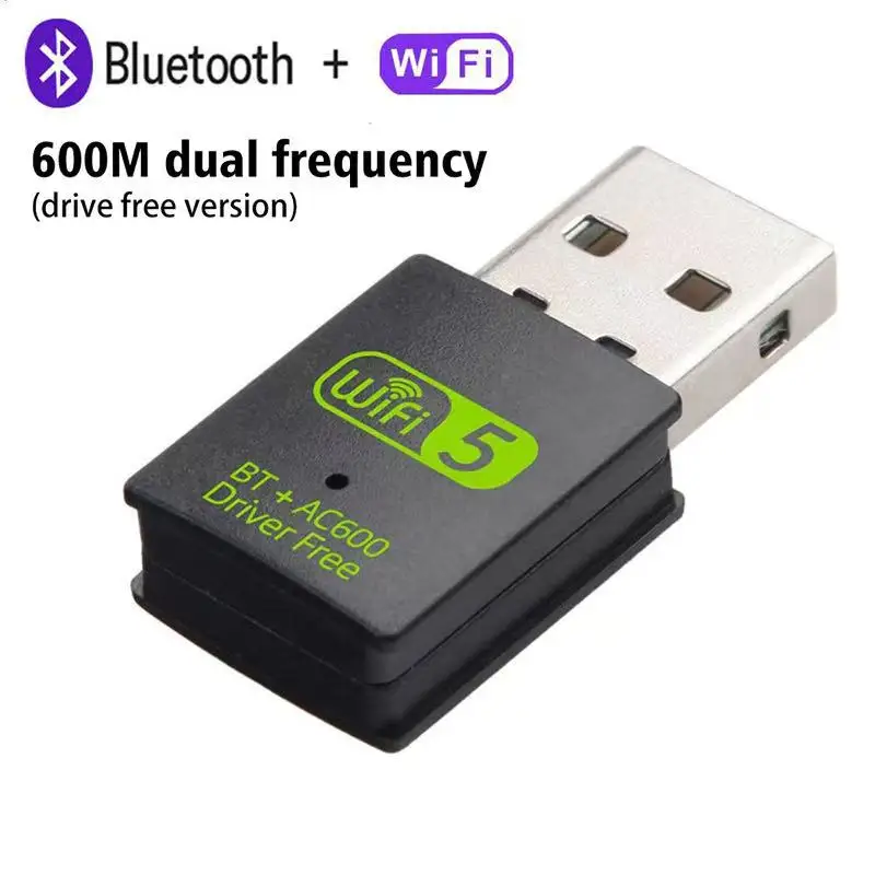 USB 무선 와이파이/블루투스 어댑터 600Mbps 와이파이 동글 듀얼 밴드 2.4G/5G Wi-Fi 수신기 (노트북 PC용)