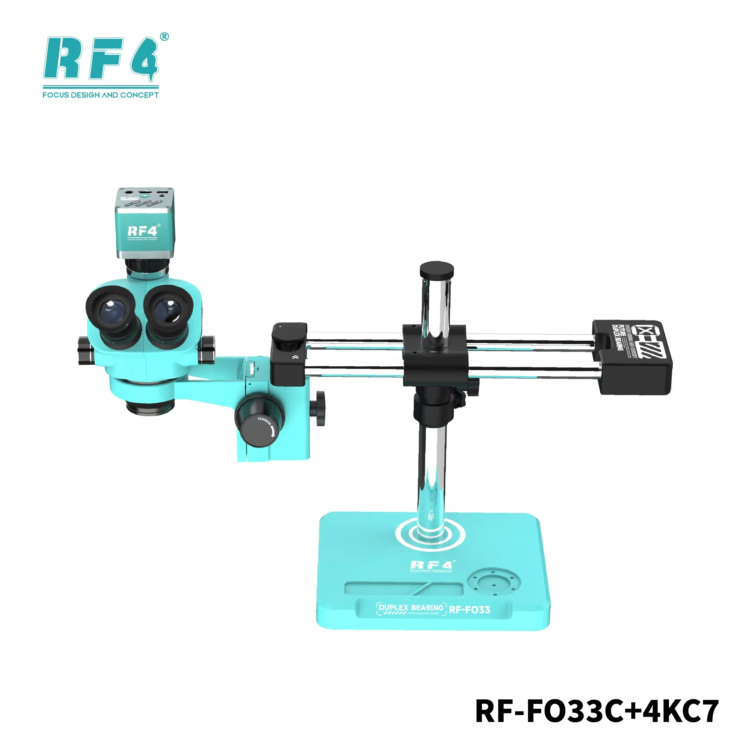 RF4 3.5X 50X 100X 동시 초점 이중 붐 스탠드 줌 삼안 스테레오 현미경 광시야 2K 4K HDMI USB 카메라 RF-F033C