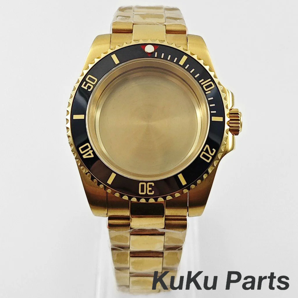 Gold 40MM Oyster Bracelet Sapphire Glass Waterproof Watch Case with 28.5mm Dial Compatibility