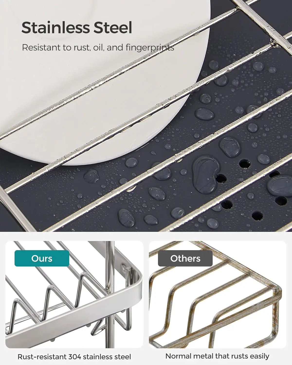 Dish Drying Rack - 2 Tier Dish Rack for Kitchen Counter with Rotatable and Extendable Drain Spout, Dish Drainer with Utensil,Cup